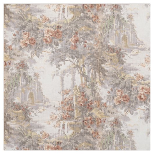 Antikes Schwan-Muster unter Ruinen und Rosen Stoff (Muster)