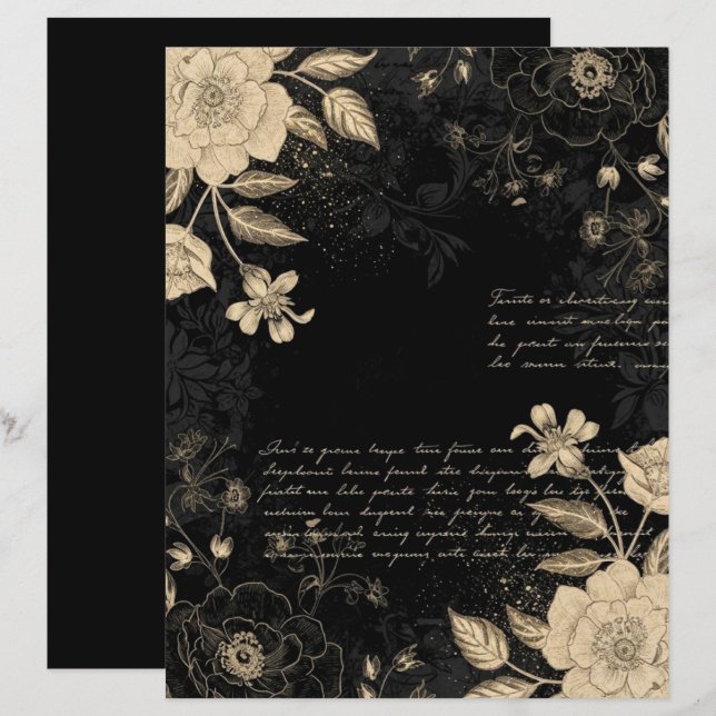 Antikes Schwarz Beiges Florales Skript-Schmalzpapi (Vorne/Hinten)