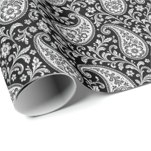 Antikes Schwarz-Weiß-Blumen-Paisley Geschenkpapier