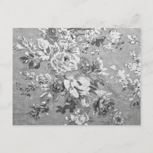 Antikes Schwarz-Weiß-Stoff-Blumenmuster Postkarte