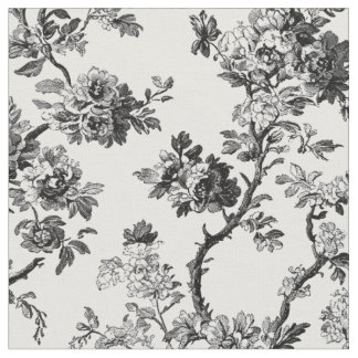 Antikes schwarzes Blumen-Toile-Muster Stoff