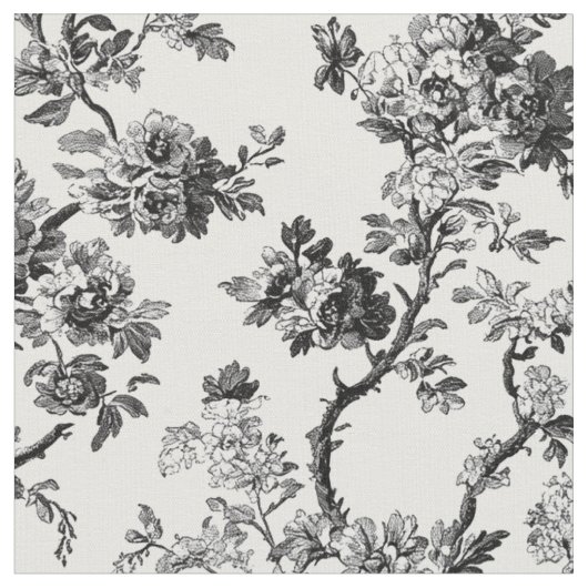 Antikes schwarzes Blumen-Toile-Muster Stoff (Nahaufnahme)