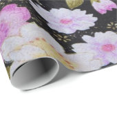 Antikes Schwarzes Japanisches Kimono Blumendekoupa Geschenkpapier (Rolleneckpunkt)