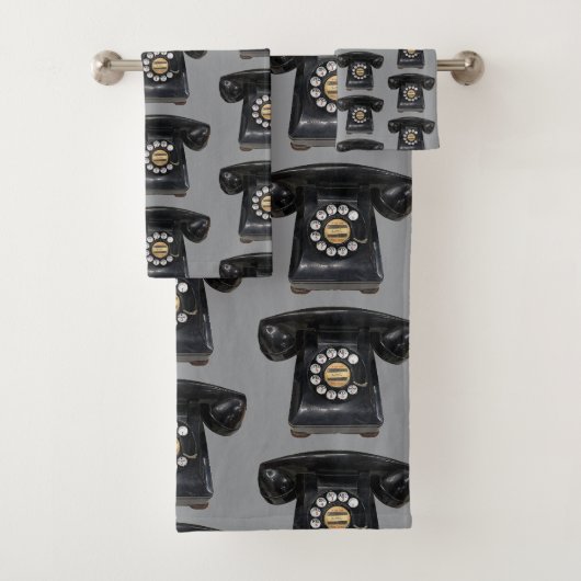 Antikes schwarzes Wählscheibentelefon Badhandtuch Set (Insitu)