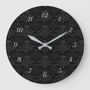 Antikes Schwarzgraues Damastmuster mit Zahlen Große Wanduhr