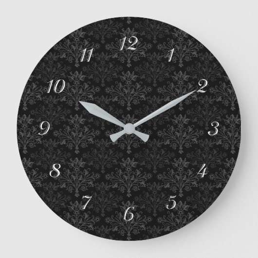 Antikes Schwarzgraues Damastmuster mit Zahlen Große Wanduhr (Vorderseite)