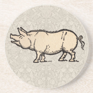 Antikes Schwein Schweinchen Niedlich Vintage Getränkeuntersetzer
