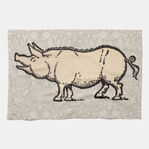 Antikes Schwein Süßes Vintage-Illustration Handtuch