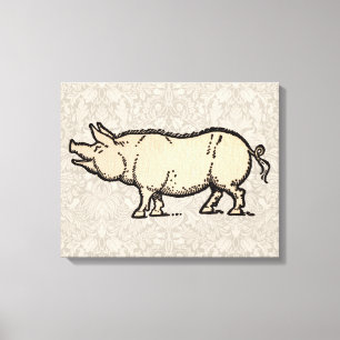 Antikes Schwein Süßes Vintage-Illustration Leinwanddruck