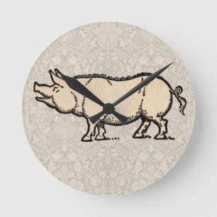 Antikes Schwein Süßes Vintage-Illustration Runde Wanduhr