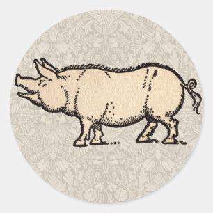Antikes Schwein Süßes Vintage-Illustration Runder Aufkleber
