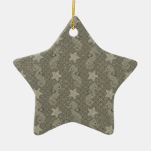 Antikes Seepferd- und Sternenmuster Keramik Ornament