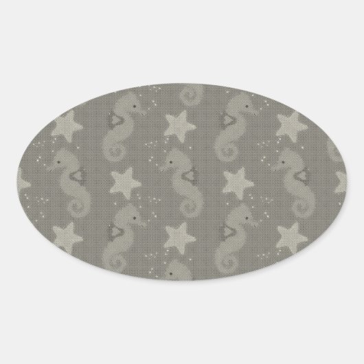 Antikes Seepferd- und Sternenmuster Ovaler Aufkleber (Vorderseite)