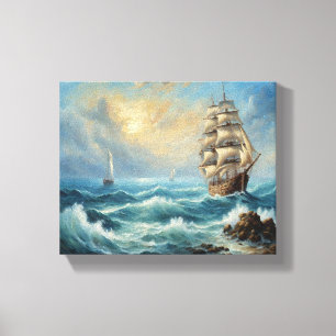 Antikes Segelschiff im Ozean Leinwanddruck