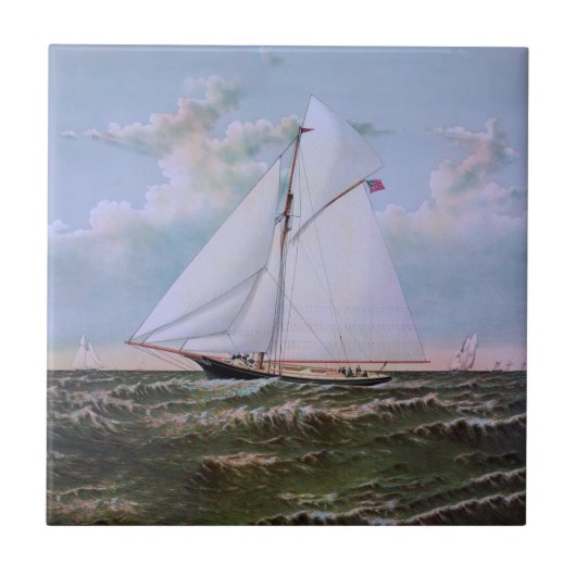 Antikes Segelschiff Sloop Yacht Sailboat Ozean Fliese (Vorderseite)