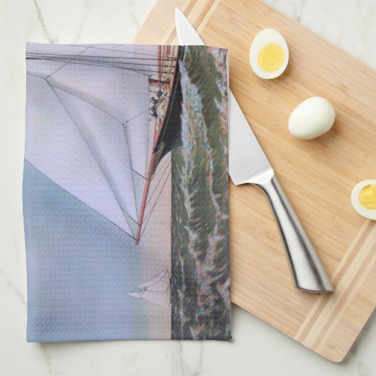 Antikes Segelschiff Sloop Yacht Sailboat Ozean Geschirrtuch (Viertel Falte)