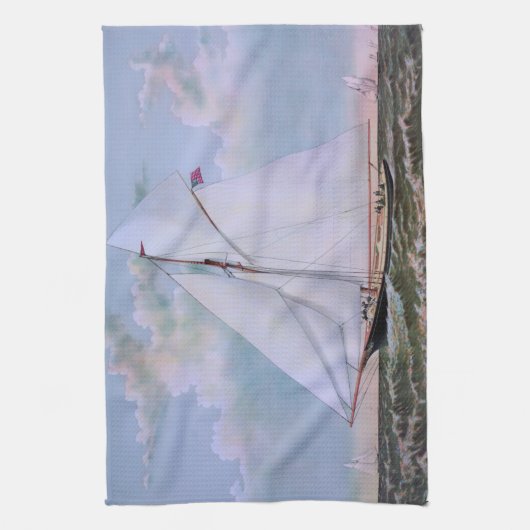 Antikes Segelschiff Sloop Yacht Sailboat Ozean Geschirrtuch (Vertikal)