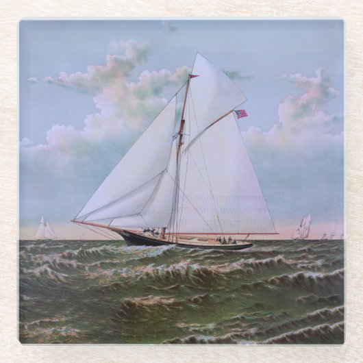 Antikes Segelschiff Sloop Yacht Sailboat Ozean Glasuntersetzer (Vorderseite)