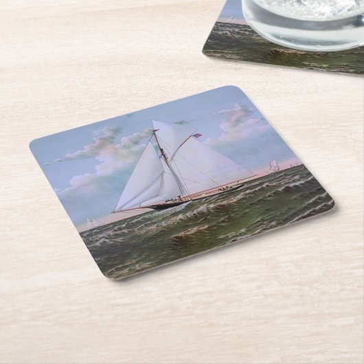 Antikes Segelschiff Sloop Yacht Sailboat Ozean Rechteckiger Pappuntersetzer (angewinkelt)