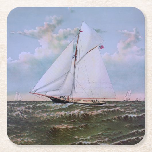 Antikes Segelschiff Sloop Yacht Sailboat Ozean Rechteckiger Pappuntersetzer (Vorderseite)