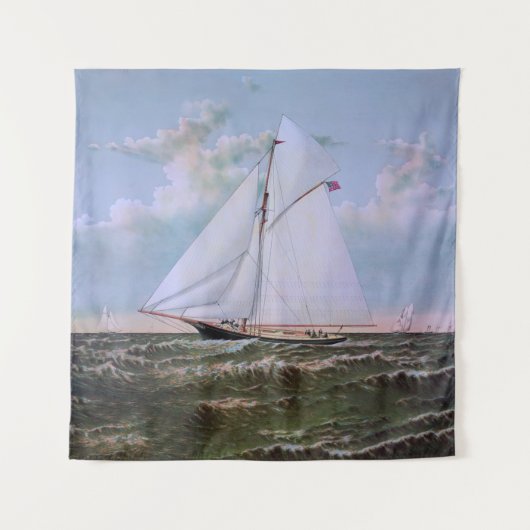 Antikes Segelschiff Sloop Yacht Sailboat Ozean Wandteppich (Vorderseite)