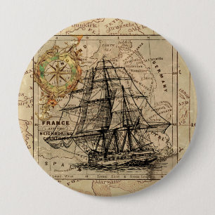 Antikes Segelschiff und alte europäische Karte Button