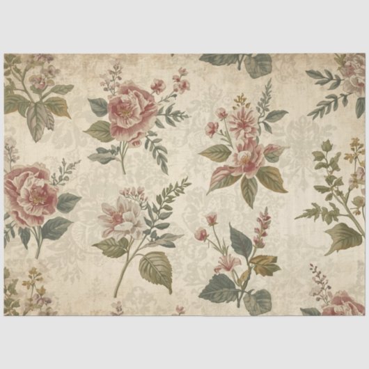 Antikes Seidenpapier mit Wildblumen-Dekoupage (Vorderseite)