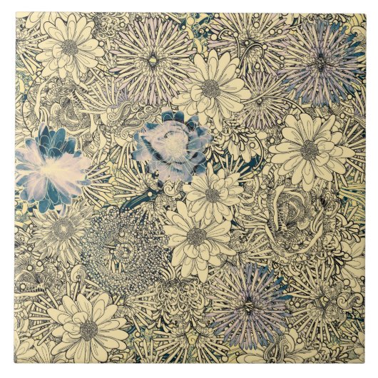 Antikes Sepia-Blumenmuster Fliese (Vorderseite)