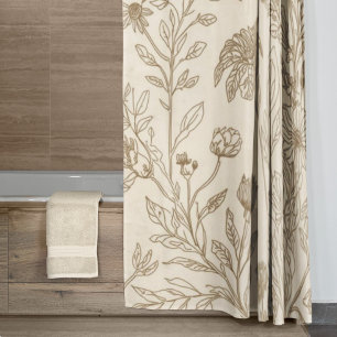 Antikes Sepia-Botanik-Linienkunst-Blumenmuster Duschvorhang