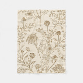 Antikes Sepia-Botanik-Linienkunst-Blumenmuster Fleecedecke