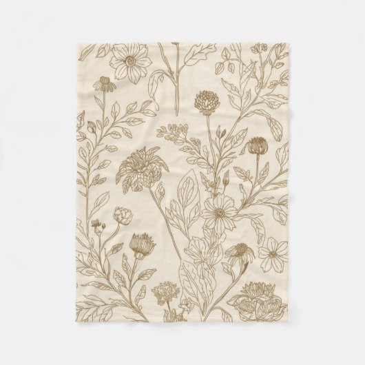 Antikes Sepia-Botanik-Linienkunst-Blumenmuster Fleecedecke (Vorderseite)