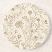 Antikes Sepia-Botanik-Linienkunst-Blumenmuster Getränkeuntersetzer (Vorne)