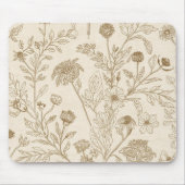 Antikes Sepia-Botanik-Linienkunst-Blumenmuster Mousepad (Vorne)
