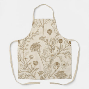 Antikes Sepia-Botanik-Linienkunst-Blumenmuster Schürze