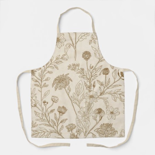 Antikes Sepia-Botanik-Linienkunst-Blumenmuster Schürze (Vorderseite)