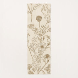 Antikes Sepia-Botanik-Linienkunst-Blumenmuster Yogamatte