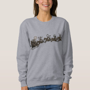Antikes Sepia-Weihnachtsmann-Schlitten-Rentiere im Sweatshirt