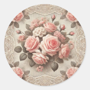 Antikes Shabby Chic Rosa Rosen Blumenmuster Runder Aufkleber