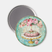 Antikes Shabby Chic Rose & Cake Patisserie Magnet (Vorderseite/Rückseite)