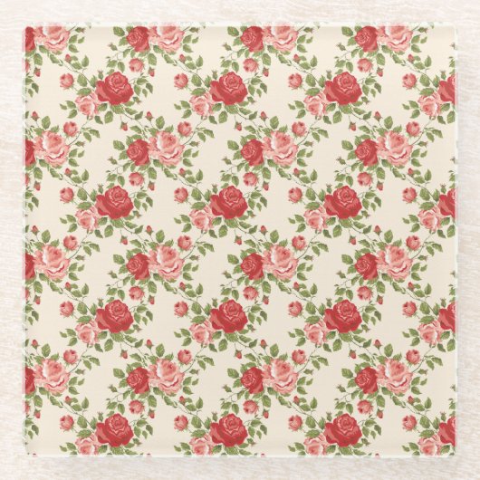 Antikes Shabby Chic Rosenmuster Glasuntersetzer (Vorderseite)