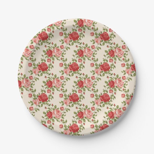Antikes Shabby Chic Rosenmuster Pappteller (Vorderseite)