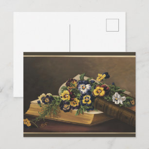 Antikes Shakespeare-Buch und farbenfrohes Stiefmüt Postkarte