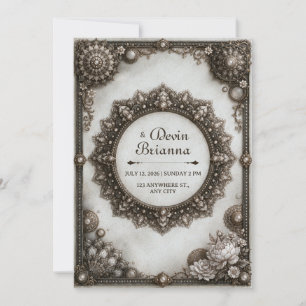 Antikes Silber Verzierte Mandala Rahmen Hochzeit Einladung