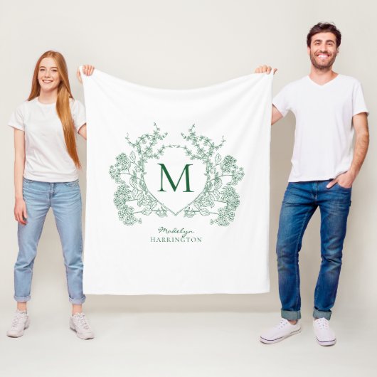 Antikes Smaragdgrün Florales Wappen Monogramm Fleecedecke (Beispiel)
