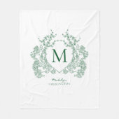 Antikes Smaragdgrün Florales Wappen Monogramm Fleecedecke (Vorderseite)