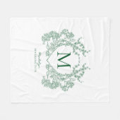 Antikes Smaragdgrün Florales Wappen Monogramm Fleecedecke (Vorderseite (Horizontal))