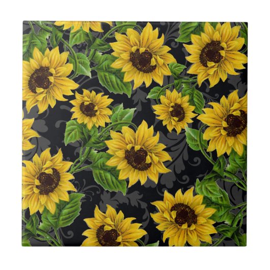 Antikes Sonnenblumenmuster Fliese (Vorderseite)