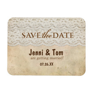 Antikes Spitzen-Rustikal-Hochzeit-Save-the-Date-Ma Magnet