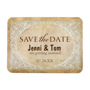 Antikes Spitzen-Rustikal-Hochzeit-Save-the-Date-Ma Magnet
