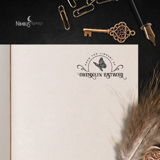 Antikes Spitzen-Schmetterling-Exlibris Permastempel